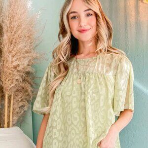 And The Why Woven Leopard Pattern Baby Doll Blouse